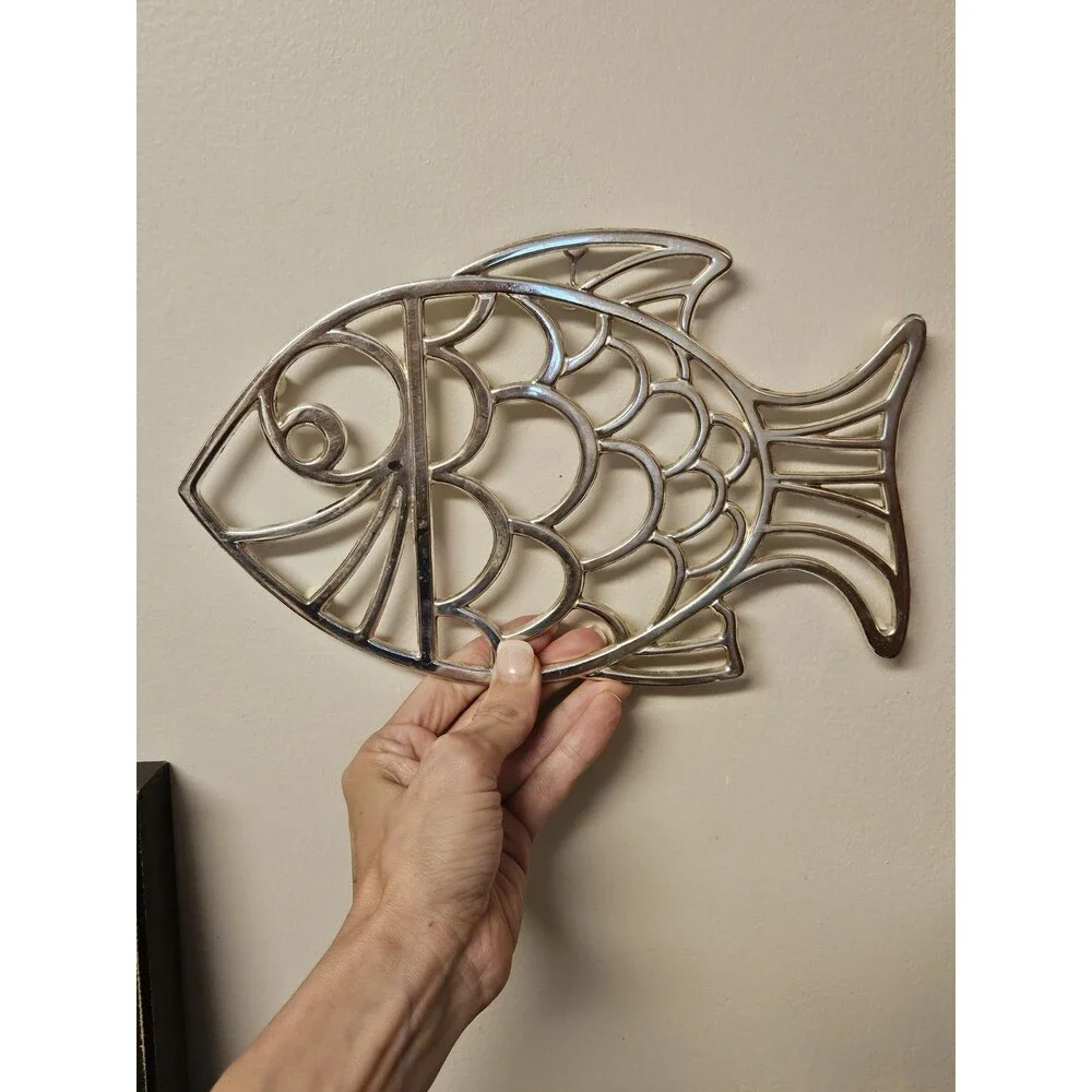 Vintage Leonard Silver Plated Fish Trivet Wall Hanging Made In Italy